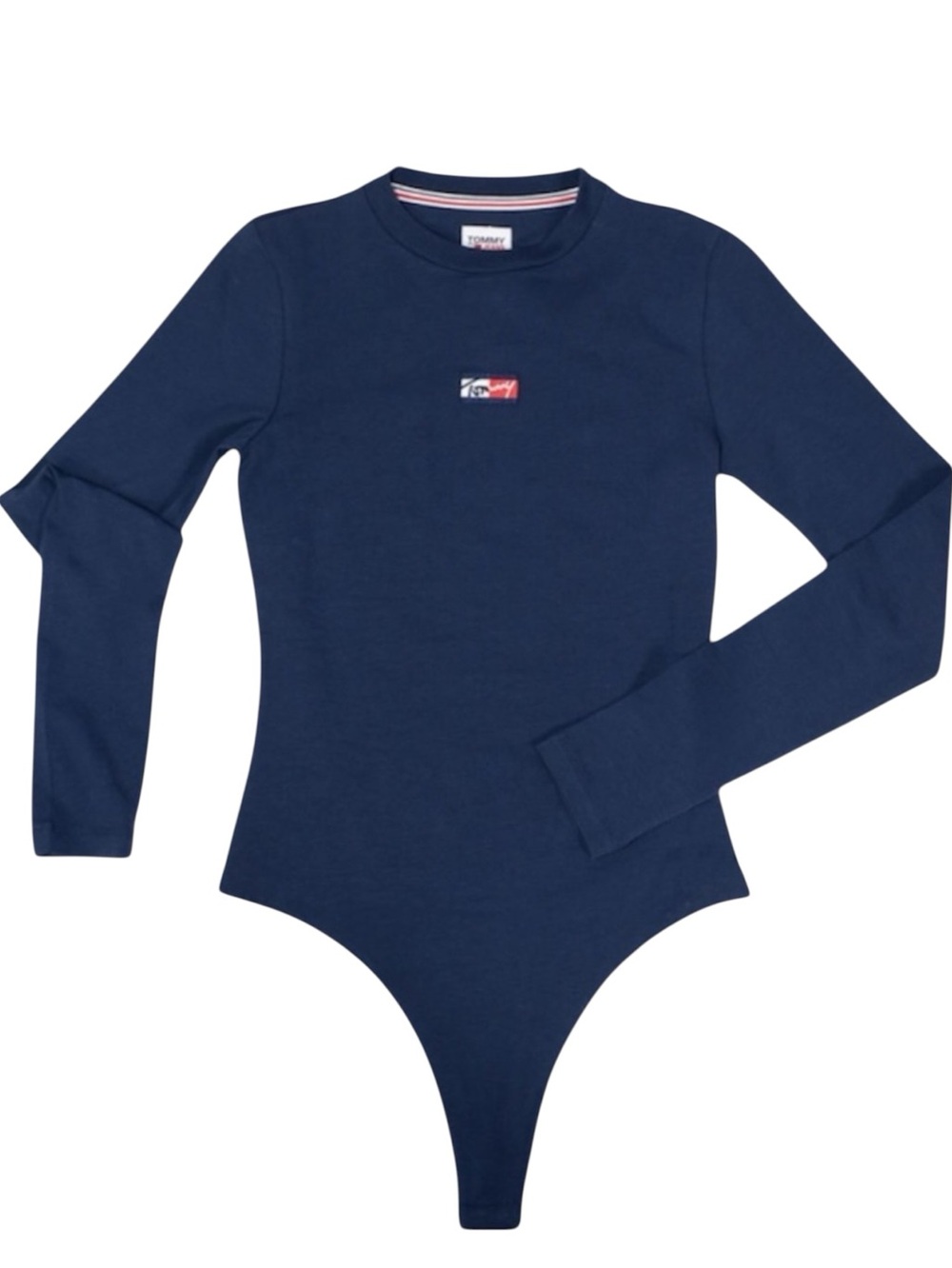 TOMMY Jeans Navy Blue Long Sleeve Bodysuit Women’s XL Snap Crotch Flag Logo